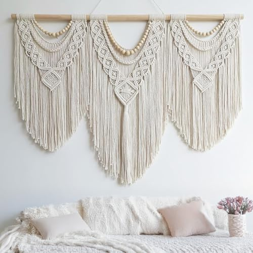 Hibisaws makramé 110 cm (B) x 82 cm (H) gobeläng boho, stor, handvävd, sovrumsväggdekoration, balkongdekoration vägg, väggdekoration, present till kvinnor