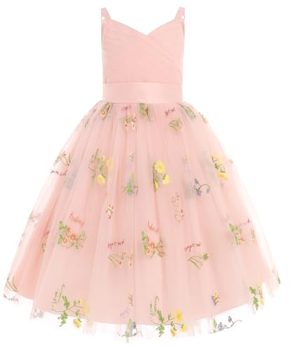 IBTOM CASTLE Flower Girls Tutu Wedding Pageant Bridesmaid Princess Prom Dress - Birthday Party First Communion Ball Gown with Embroidered Details