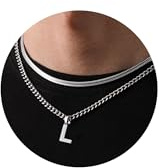 Esmoly Collar Hombre con Letra A-Z Acero Inoxidable Cadena Cubana Regalos Originales para Hombre Chico 18+20 Inches (Plata L)