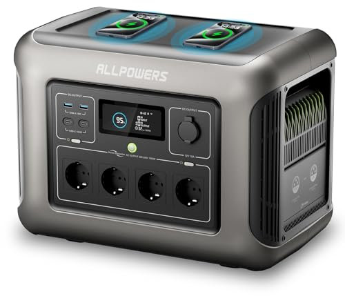 ALLPOWERS R1500 Station électrique portable 1152Wh, batterie LFP, charge rapide, 4 Sorties CA 1800W(3000W Pic), fonction UPS, générateur solaire pour alimentation de secours domestique, balcon,camping