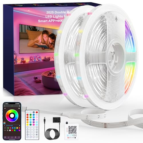 RITOAO LED Lights for Bedroom, 2025 Double Row 100FT 960LEDs RGB Strip Lights Music Sync Color Changing LED Lights, APP+44Key Remote Control Timed Dimming for Bedroom Home Decor(2Rollsof50FT)