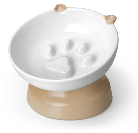 vancasso Raised Slow Feeder Cat Bowls, Ceramic Elevated Cat Bowls Wet Food, Cats Food Bowl Slow Feeder for Indoor Cats (Brown)