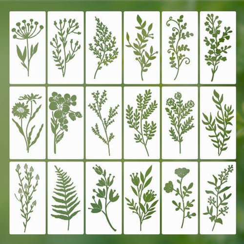 18 StüCk Blumen-& Blätter-Schablonen Textilgestaltung,DIY Schablonen Malen,schablonen Wandgestaltung,Blumen Blätter Wandschablonen Zum Streichen,Zum Malen, DIY-Kunst,scrapbook,Wanddekoration.
