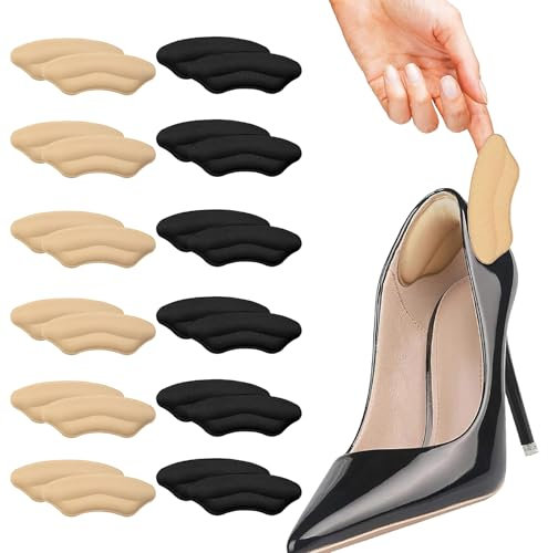 OYIWINMI 12 Paar Fersenschutz für Schuhe-Fersenschutz Fersenkissen Gel Antirutsch Einlagen für zu große Schuhe， Fersenschuhpolster FüR Damen Herren Füller für verbesserte Schuhpassform (schwarz，Khaki)