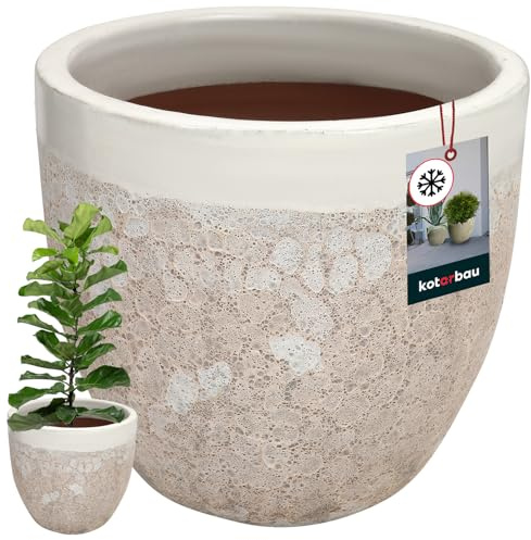 KOTARBAU® Pot de Fleurs Pot en Céramique Bleu Foncé Pot de Plantation Résistant au Gel Cache-Pots pour l'Extérieur Flower, Blanc., ⌀ 30 cm, Classique