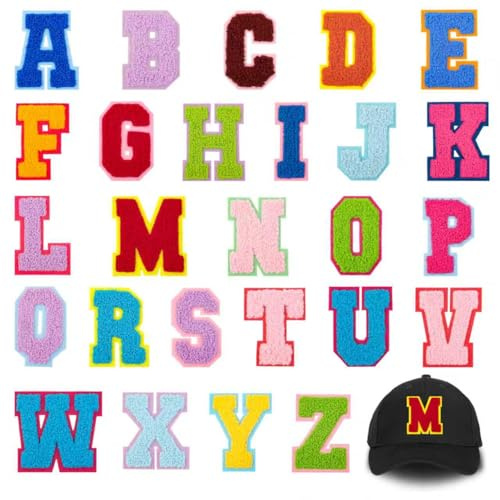 26PCS Iron On Letter Patches Big Fuzzy Chenille Letter Iron On Patches A-Z Alphabet 2.2x2.75 Varsity Embroidered Appliques for Clothes Jackets Trucker Hats Backpacks Caps DIY Repair