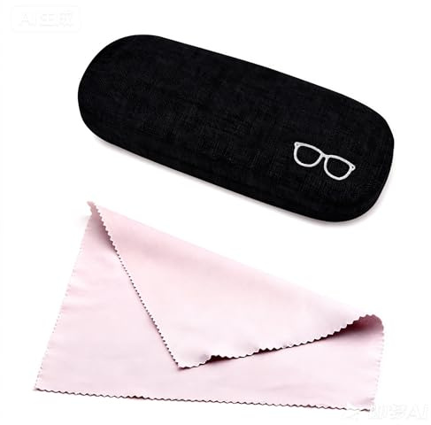 Oak & Tea Brillenetui, Hartschalen-Brillenetui, Brillenetuis von Für Männer Frauen Kinder, Brillenaufbewahrung mit Reinigungstuch (Schwarz)
