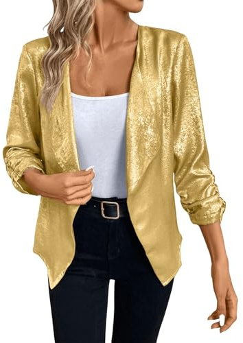 Paljettkostym dam, festlig kavaj dam party glitterblazer, disco maskeraddräkter, normal passform, jackor, glitter, kavajjacka, affärsaxeljacka, glittrande blazer, karneval, bolerojacka, Guld, XXL