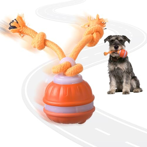 Jouet pour Chien Interactif 2 pcs Balle Interactive Chiens Intelligent Rechargeable, Jouet Chien Occupation avec Ficelle, Balle à Activation pour Chiot/Chiens de Petite et Moyenne Taille (orange pâle)