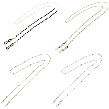 KLINNA Lot de 4 Chaînes de Lunettes en Perles pour Femmes, Chaîne de Lunettes de Soleil, Chaîne de Lunettes Antidérapante et Anti-perte, Cordon de Lunettes pour Lunettes de Vue et de Lecture.