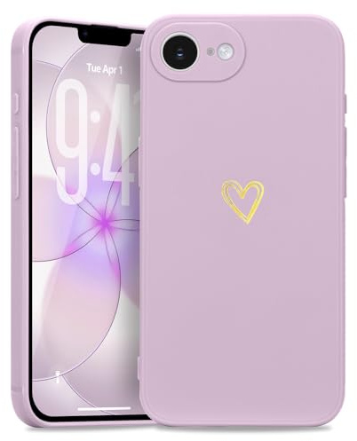 Wirvyuer Fodral kompatibelt med iPhone 17e/16e fodral flickor guld kärlek hjärta kameraskydd mjukt silikon stötsäkert skyddsfodral guld kärlek fodral för iPhone 17e/16e lila