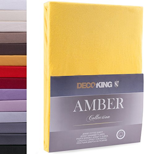 DecoKing Spannbettlaken 180x200 200x200 cm 100% gekämmte Baumwolle Gelb Spannbetttücher Jersey Boxspringbett Amber 180 x 200 200 x 200