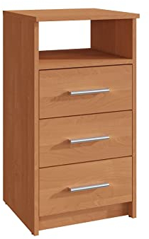 MATKAM Schubladenkommode 3SO in klassischer Optik, H75 x B40 x 35 cm, mit 3 Schubladen und einem offenen Ablagefach, Führungsschienen aus Metall, in verschiedenen Ausführungen erhältlich (Erle)