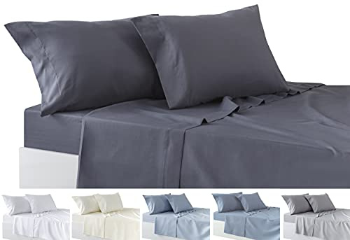Todocama – Juego de Sábanas de 4 Piezas – Sábana Bajera Ajustable – Encimera - Dos Fundas de Almohada de 50x80cm. (Cama 150-150x190/200 cm, Gris Oscuro)