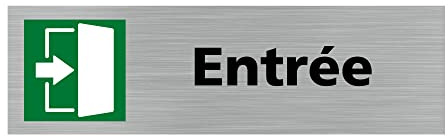Signalétique.biz France - Plaque de porte ENTREE A DROITE (Q0294) - 170 X 50 mm - Plaque aluminium brossé de 2mm
