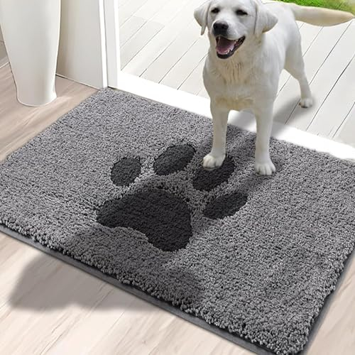 Oiilores Dirt Trapper Door Mat Indoor 40 x 60 cm, Non-Slip Washable Rug, Low-Profile Inside Doormats for Entryway, Super Absorbent Dog Mats for Muddy Paws, Grey