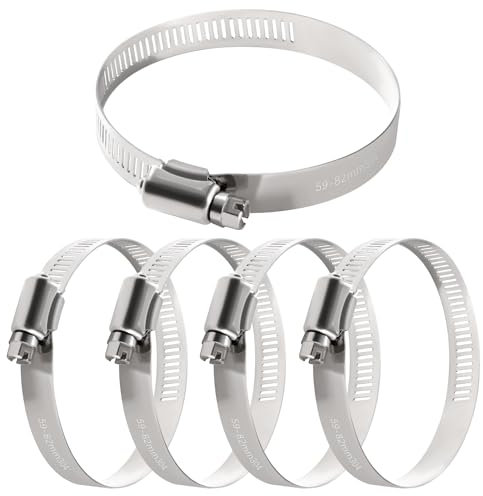 YIXISI 5 Pièces 59-82 mm Collier de Serrage, Colliers de Serrage en Acier Inoxydable 304, Tuyau Clips Réglable, pour Tuyaux D'eau, Plomberie