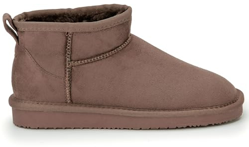 Polar Women Boots Slippers Faux Suede, Flexible Waterproof Anti Slip Rubber Sole With Memory Foam, Fluffy Faux Fur Lined Slip On Slippers, Ladies Walking shoes for Indoor & Outdoor - Mocha UK 4