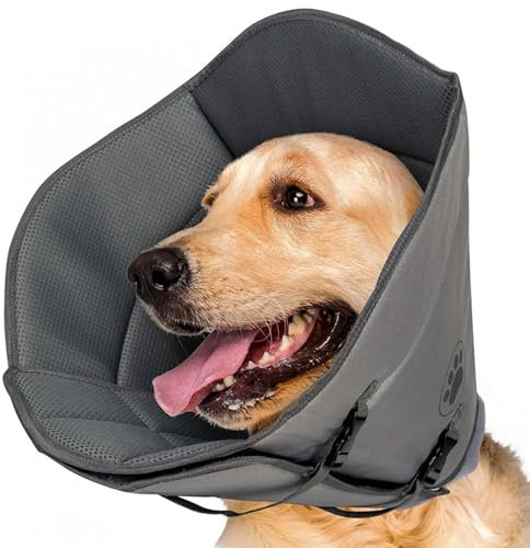 DKDDSSS Halskrause Hund, Weich Schutzhalsband Kegelhalsbänder Verstellbar Genesungshalsband, Schutzkragen Hund, Atmungsaktive Haustier Elisabethanischer, Hundehalskrause, Vorbeugung von Biss, Grau, L