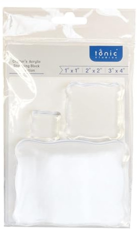 Tonic Studios Crafter's - Set di 3 blocchi per timbratura in acrilico, include blocchi da 2,5 x 2,5 cm, 5,1 x 5,1 cm e 7,6 x 7,6 cm, design ergonomico per un uso confortevole con timbri trasparenti