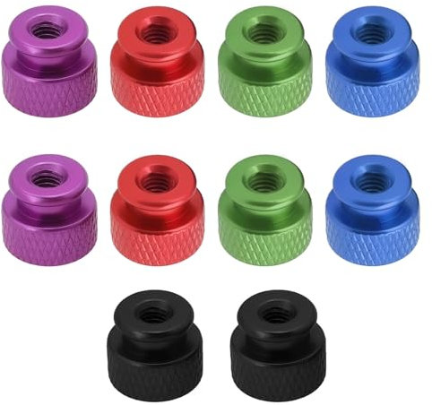 The Lord of the Tools Lot de 10 écrous moletés M5 x 0,8 mm en alliage d'aluminium avec collier, tête haute, écrous moletés pour boîtier d'ordinateur 10 x 10 x 12,05 mm