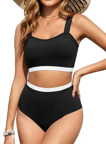 Tuopuda Conjuntos de Bikinis para Mujer Conjunto Traje de Baño Push Up Bikini Cintura Alta Bañadores Dos Piezas Traje de Baño de Playa(Negro-2,S)