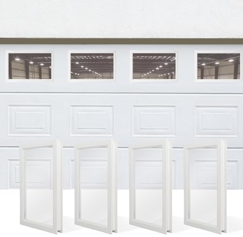 NeatiEase 4 Pcs Garage Door Windows, Replacement Vinyl Windows Inserts Kit with UV Resistant Resin Glass for Exterior Garage Doors (Clear Design)