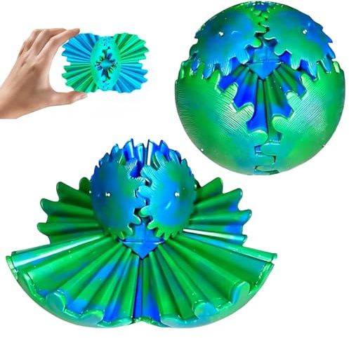 Gear Ball Impreso en 3D Gear Sphere, Cubo Steampunk Spin Ball, Cubo Fidget Toy, para aliviar el estrés y la ansiedad (Azul-Verde)