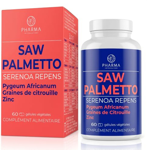 Saw Palmetto avec Pygeum africanum, graines de courge, zinc et biotine | 60 capsules, 2 capsules jour. Cure 30 jours. Saw Palmetto pour le bien-être de la prostate et des voies urinaires masculines