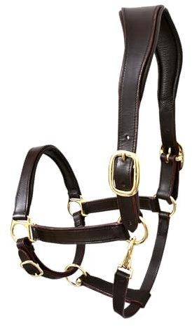 THKtack Leather Anatomical Horse Headcollar | Full Size Black Brown | Premium Leather Headcollar | Anatomic Fully Adjustable | Brass Hardware | Soft Padded Leather Halter | Horses & Pony (BROWN)