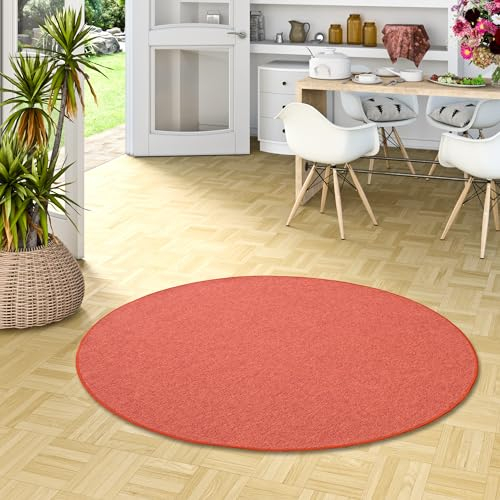 STRONG Feinschlingen Velour Teppich Terrakotta Rund in 7 Größen