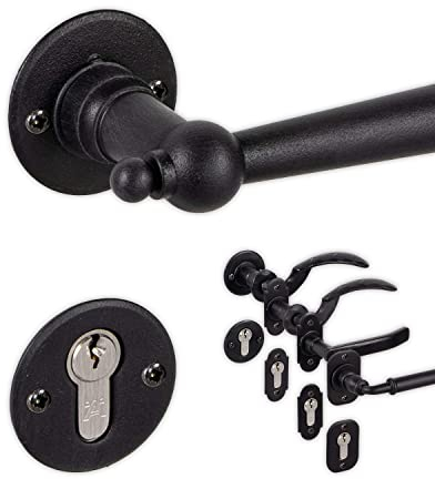 GedoTec Türklinke Schmiedeeisen - 1 Garnitur Türbeschlag Antik schwarz Türgriff Zimmertür auf Rosette - SEEFELD | PZ - Profilzylinder | Gusseisen schwarz rustikal | inkl. Befestigungsmaterial