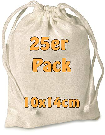Baumwollbeutel 10x14 cm – natur – 100% Baumwolle, 140 g/m² – Zugbandbeutel – kleine Stoffbeutel für Adventskalender, Schmuck, Geschenke