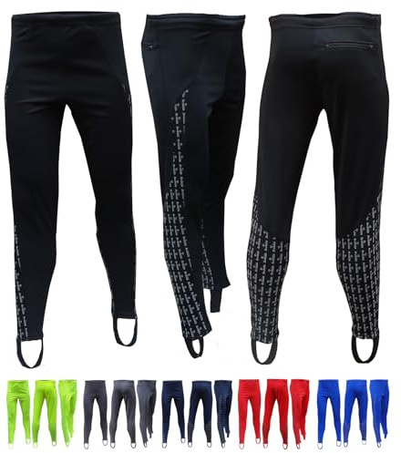 Acclaim Athens Mens Four Way Stretch Polyester Reflective Print Running Exercise Fitness Training Elasticated Tie Cord Waist Track Tights Pants Leggings with Stirrups (Black, Large)