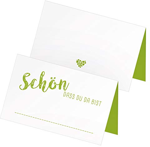 itenga 24 x Tischkarten Schön DASS du da bist Platzkarte Namensschild (frühlingsgrün/grün)