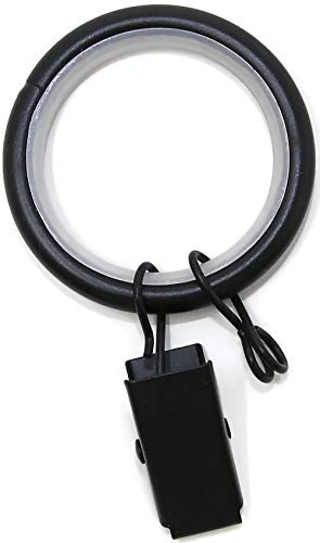 Urbanest 1.25 Quiet Smooth Drapery Curtain Rod Rings for 1 Rod with Clips, Eyelets and Nylon Inserts, 32 Pieces, Matte Black