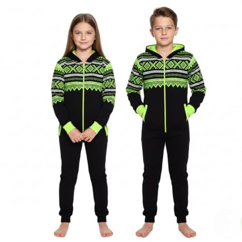 A2Z 4 Kids Flickor Och Pojkar Skinna Onesie - Aztec Onesie 001 Black & N. Green._11-12