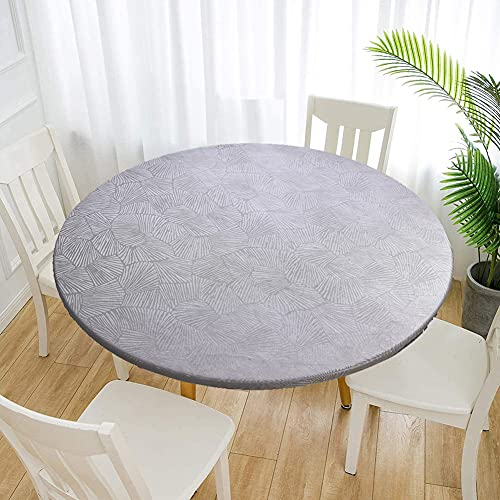 Cozomiz Jacquard Elastische Tischdecke Gartentischdecke Rundtischdecke wasserdichte rutschfeste Abwischbar Schmutzabweisend Tischdecke 120cm Runde Enge Passform Grau