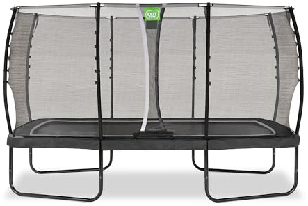 EXIT Toys Allure Premium Rechteckiges Trampolin - 244x427cm - Extra Lange Federn für erfahrene Springer - Fußschutzsystem - Premium-Sicherheitsnetz - Wasserdicht - Starkes großes Trampolin - Schwarz