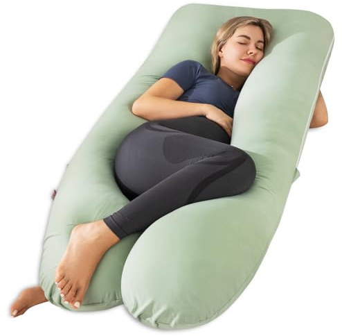 Meiz Pregnancy Pillow, U Shaped Pregnancy Pillows for Sleeping Cooling, 55 Inch Maternity Pillow for Pregnant Women, Body Pillows for Adults, Rayon Cover from Bamboo, Sage Green
