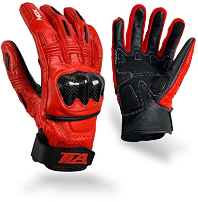 TLA NOX Guanti moto pelle, protezioni nocche, omologati CE, polsino corto, 2XS-5XL uomo, donna. Guanto da moto, scooter, touchscreen, estivi, traspiranti, alta protezione all'impatto (Rosso, RossoXS)