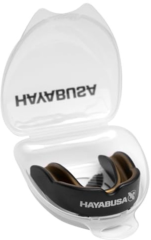 Hayabusa Combat Sports Mouth Guard Youth, Kids and Adult Sizes Comes with Case - Black/Gold, Adult