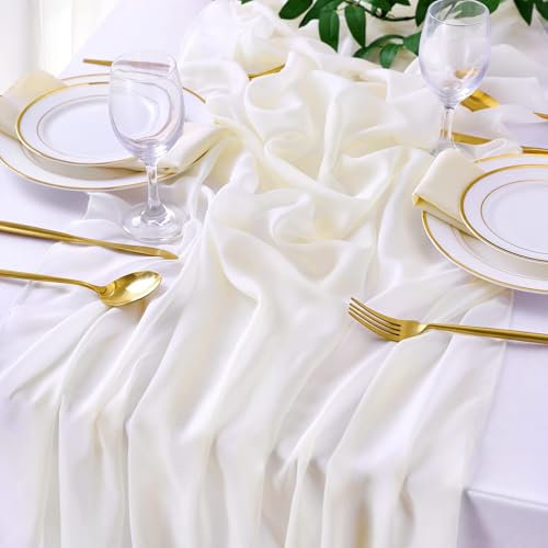 BrillShine Creme Chiffon Dünner Tischläufer 70x300 cm Käsetuch Tischläufer Tischdeko für Hochzeiten Outdoor Geburtstag Party Küchendekor