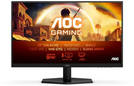 AOC Gaming 27G42E – 27 Inch Full HD Monitor, 180 Hz, 1 ms, FreeSync Premium, G-Sync Compatible, HDR10 (1920x1080, 1x HDMI 2.0, 1x DisplayPort 1.4) black