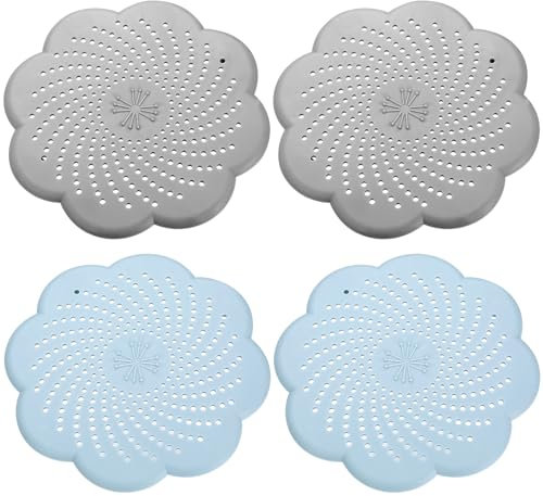 4 Stück Abflusssieb Silikon -2 blau&2 grau,Haarfilter für Küche, Dusche, Badewanne und Waschbecken, wiederverwendbares Abflusssieb für Dusche/Badewanne (5–15 cm Durchmesser)