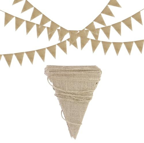 Guirnalda Banderas Banderines Fiesta Tela Yute Vintage, Banderines Decorativos Tela,para Decoración De Bodas,Fiestas Cumpleaños Y Bautismo, Decoración Aire Libre De Interior
