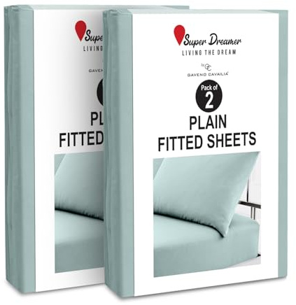 GC GAVENO CAVAILIA 2 Pack Fitted Sheet Double - Deep Pocket 25cm - Microfiber Bed Sheet (137x193 cm) - Wrinkle & Fade Resistant - Elastic Corners - Breathable & Easycare Bottom Sheet - Duck Egg