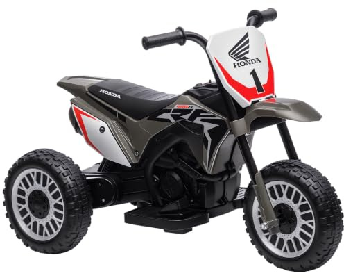 HOMCOM Moto Cross Elettrica per Bambini Honda CRF450RL con 3 Ruote Grigio | Clacson, Moto Giocattolo, PP e Metallo, 71x40.5x43.5 cm