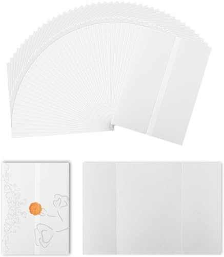 Xygobla 50 Pcs Pre-Folded Vellum Jackets, A5 210x150mm Folded / 310x210mm Open, Thick Cardstock Invitation Envelopes with 50 Heart Seal Stickers, for Wedding Birthday Baby Shower Bridal DIY