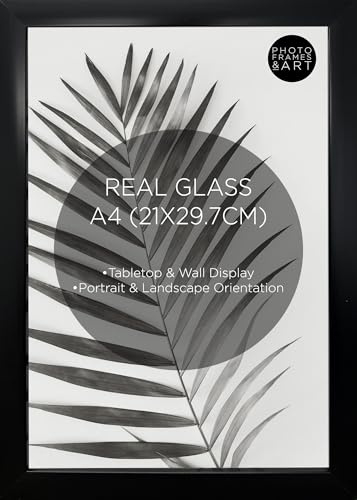 pf+a REAL GLASS A4 Black Picture Frame - A4(21x29.7cm) Black Certificate Photo Frame/Tabletop or Wall